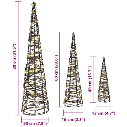 Kerstboom met 90 LED 3 pcs Warmwit 20 x 20 x 80 cm Rattan