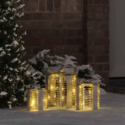 Cadeau Doos Decoratie 3 St 60 Led's Warmwit 20 X 20 X 20 Cm Pet