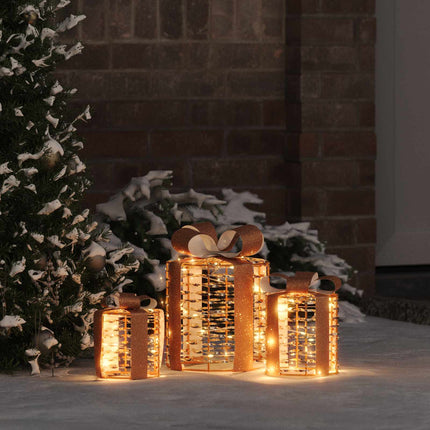 Cadeau Doos Decoratie 3 St 60 Led's Warmwit 20 X 20 X 20 Cm Pet