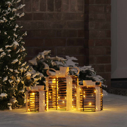 Cadeau Doos Decoratie 3 St 60 Led's Warmwit 20 X 20 X 20 Cm Pet