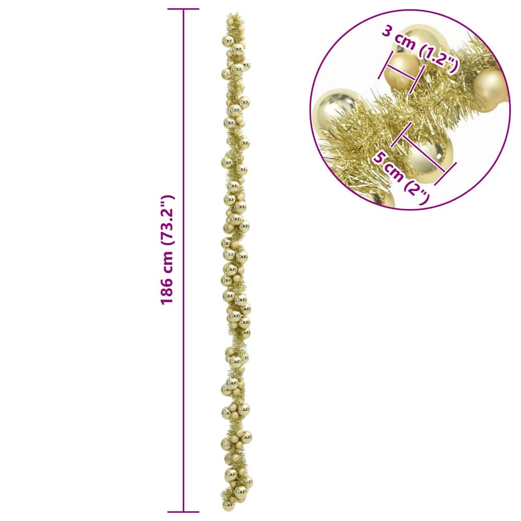 Kerstbal Guirlande Goud 186 cm Polystyreen