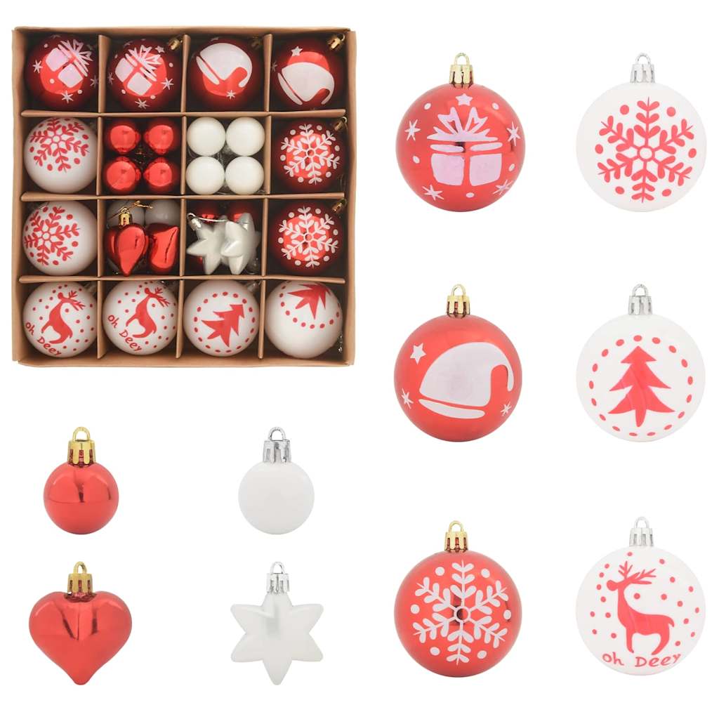 Kerstbal Set 40 pcs Rood en Wit Kunststof