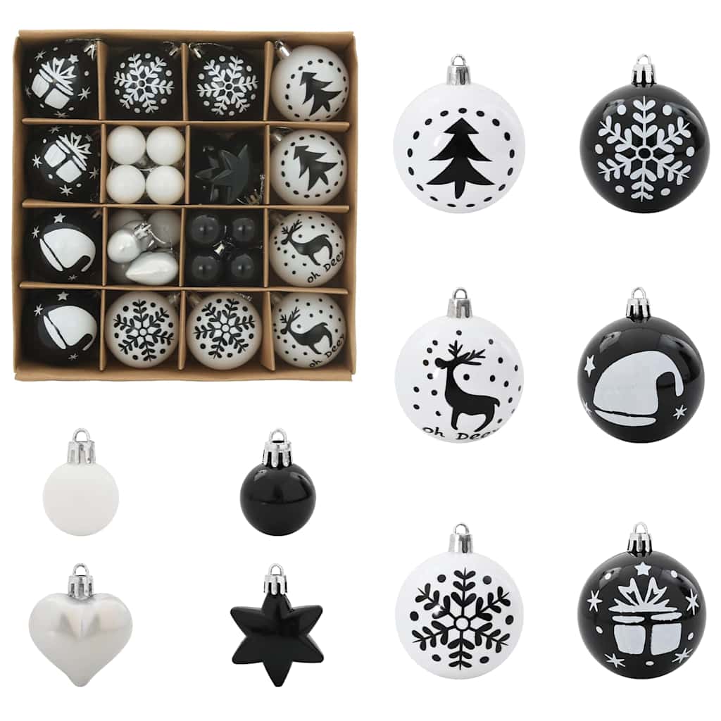 Kerstbal Set 40 pcs Zwart en Wit Kunststof