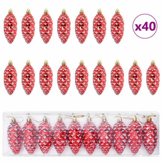 Kerstdennenappeltje 40 pcs Rood Kunststof