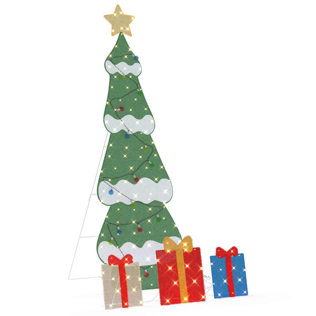 Verlichte Kerstboom Met 3 Cadeau Dozen 2D Warm Wit Meerkleurig
