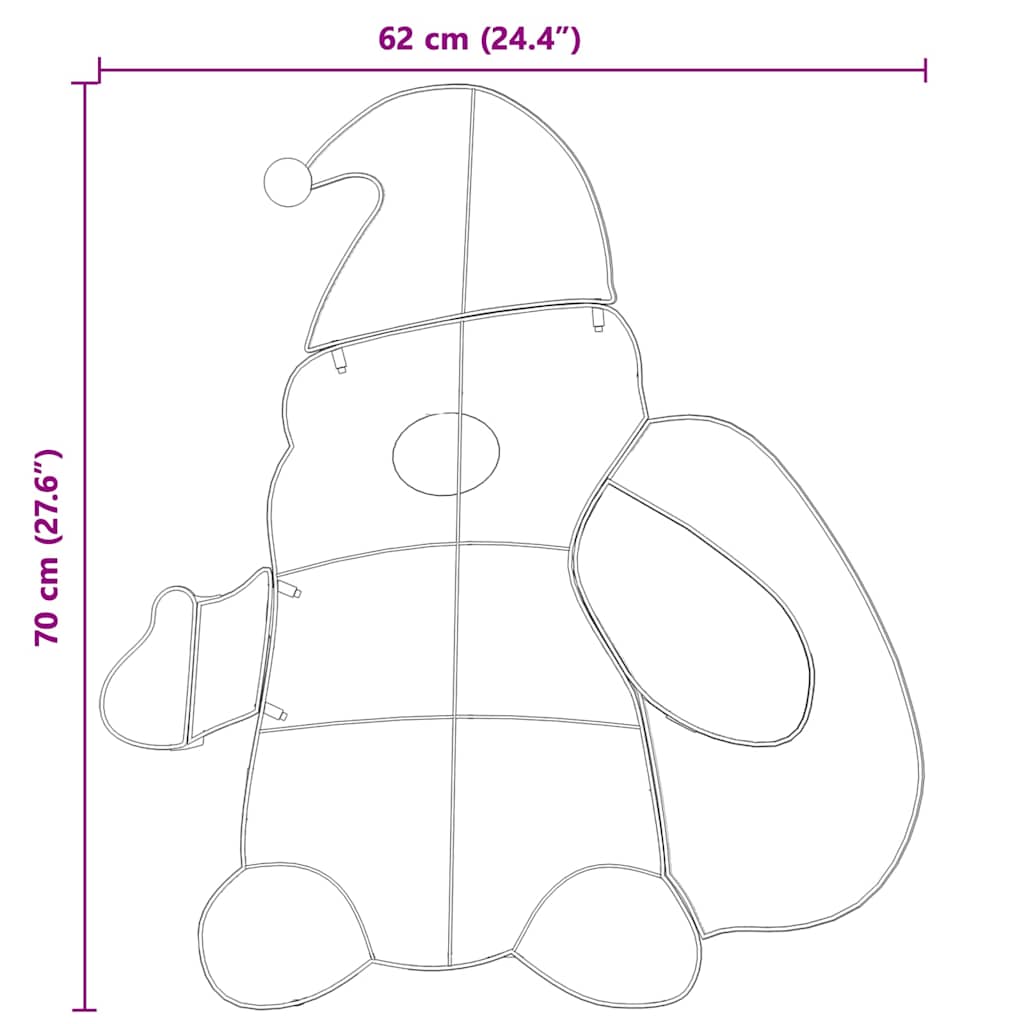 Verlichte Kerstman met 60 LED Warmwit 62 x 70 cm Lurexfabric