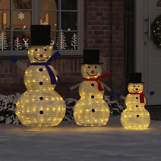 Kerst Sneeuwpop Familie 3 pcs Warmwit 81 x 60 x 125 cm Stof