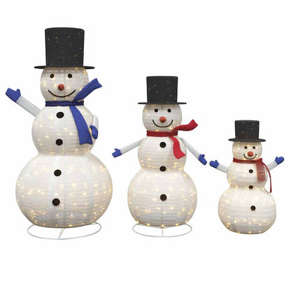 Kerst Sneeuwpop Familie 3 pcs Warmwit 81 x 60 x 125 cm Stof