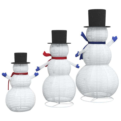 Kerst Sneeuwpop Familie 3 pcs Warmwit 81 x 60 x 125 cm Stof