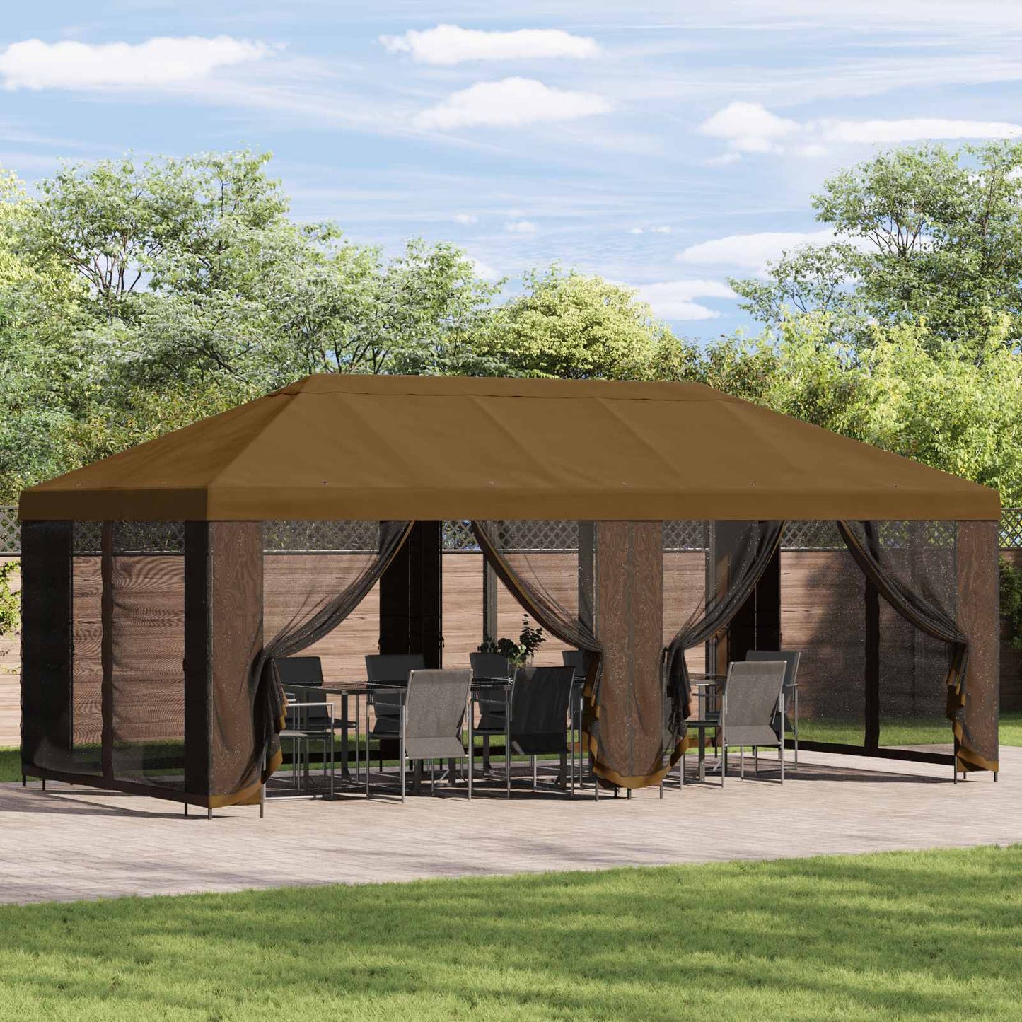 Gazebo Hoes Met Zijwanden Taupe 600,5 X 300,5 Cm Polyester