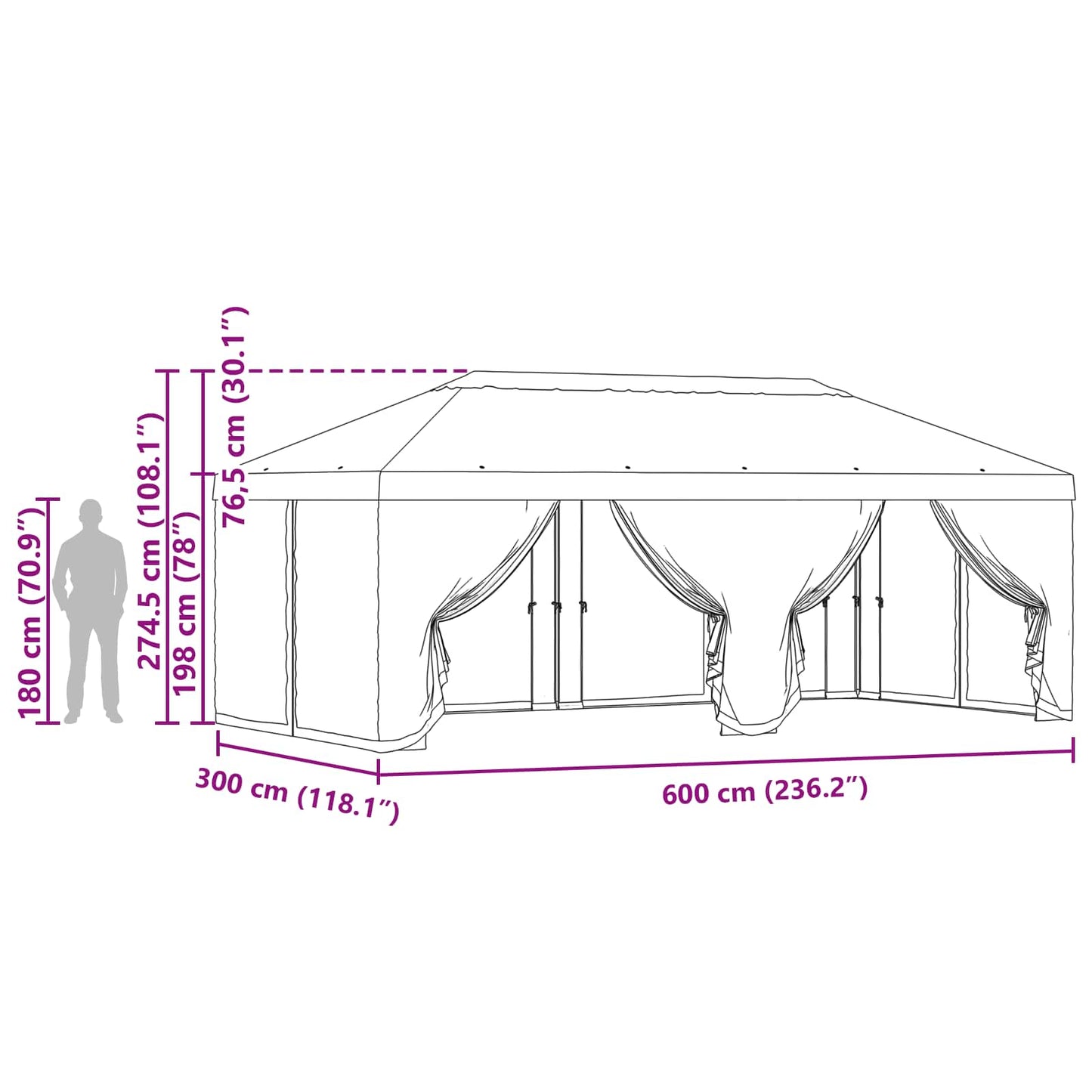 Gazebo Hoes Met Zijwanden Taupe 600,5 X 300,5 Cm Polyester