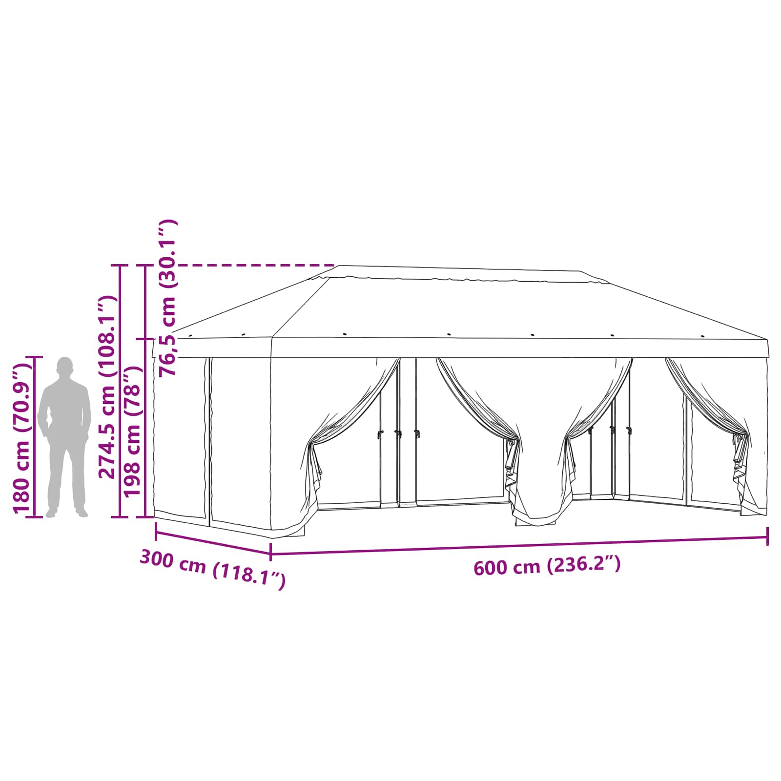 Gazebo Hoes Met Zijwanden Taupe 600,5 X 300,5 Cm Polyester