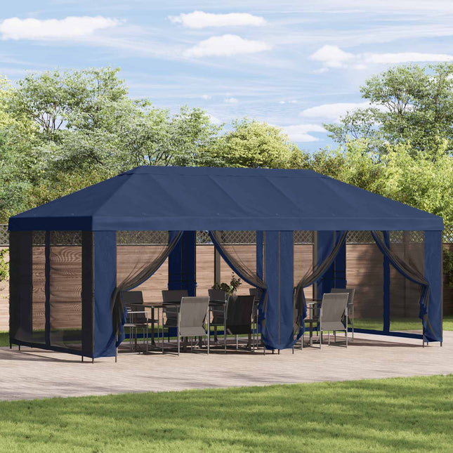 Gazebo Hoes Met Zijwanden Blauw 600,5 X 300,5 Cm Polyester