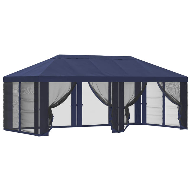 Gazebo Hoes Met Zijwanden Blauw 600,5 X 300,5 Cm Polyester