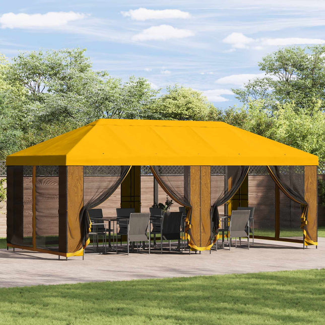 Gazebo Hoes Met Zijwanden Geel 600,5 X 300,5 Cm Polyester