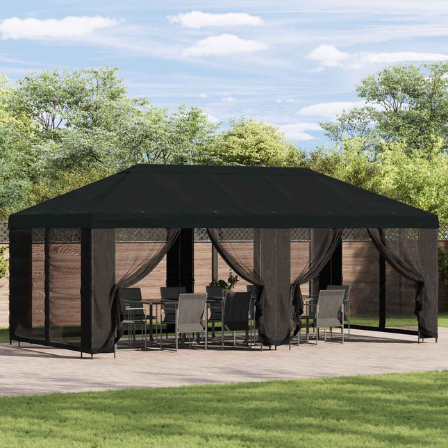 Gazebo Hoes Met Zijwanden Zwart 600,5 X 300,5 Cm Polyester