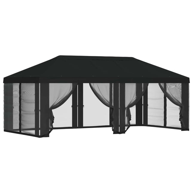 Gazebo Hoes Met Zijwanden Zwart 600,5 X 300,5 Cm Polyester