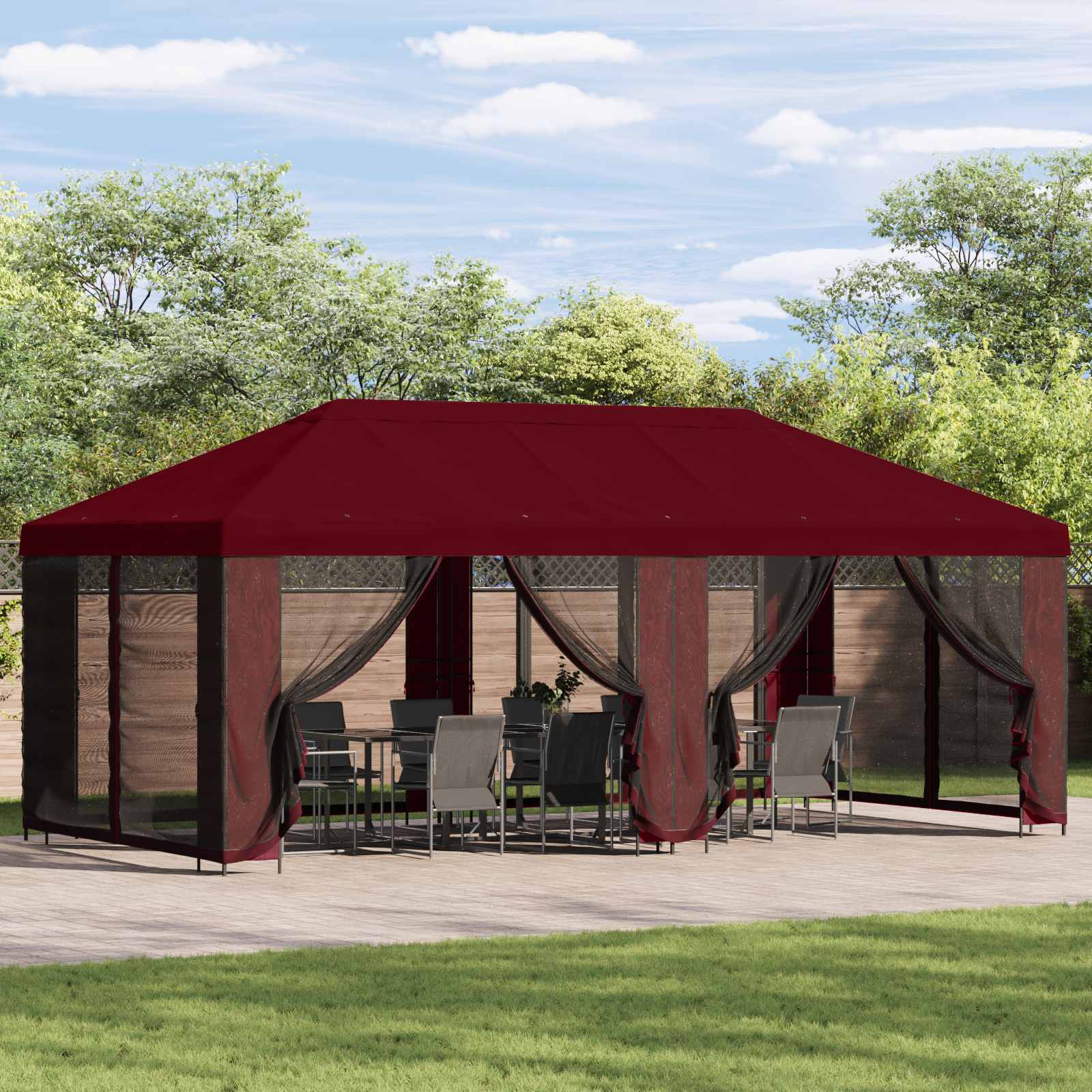 Gazebo Hoes Met Zijwanden Bordeauxrood 600,5 X 300,5 Cm