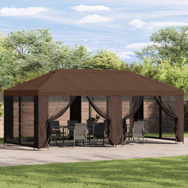 Gazebo Hoes Met Zijwanden Bruin 600,5 X 300,5 Cm Polyester