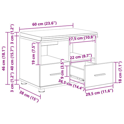 Halbank 60 X 38 X 46 Cm Geïndustrialiseerd Hout En Stof