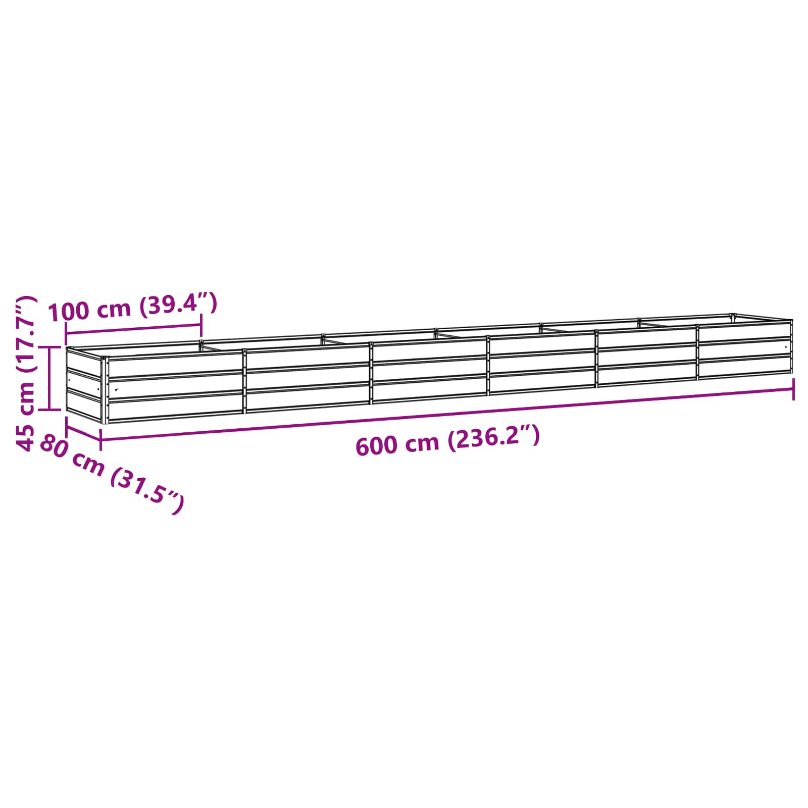 Plantenbak 600 X 80 X Staal