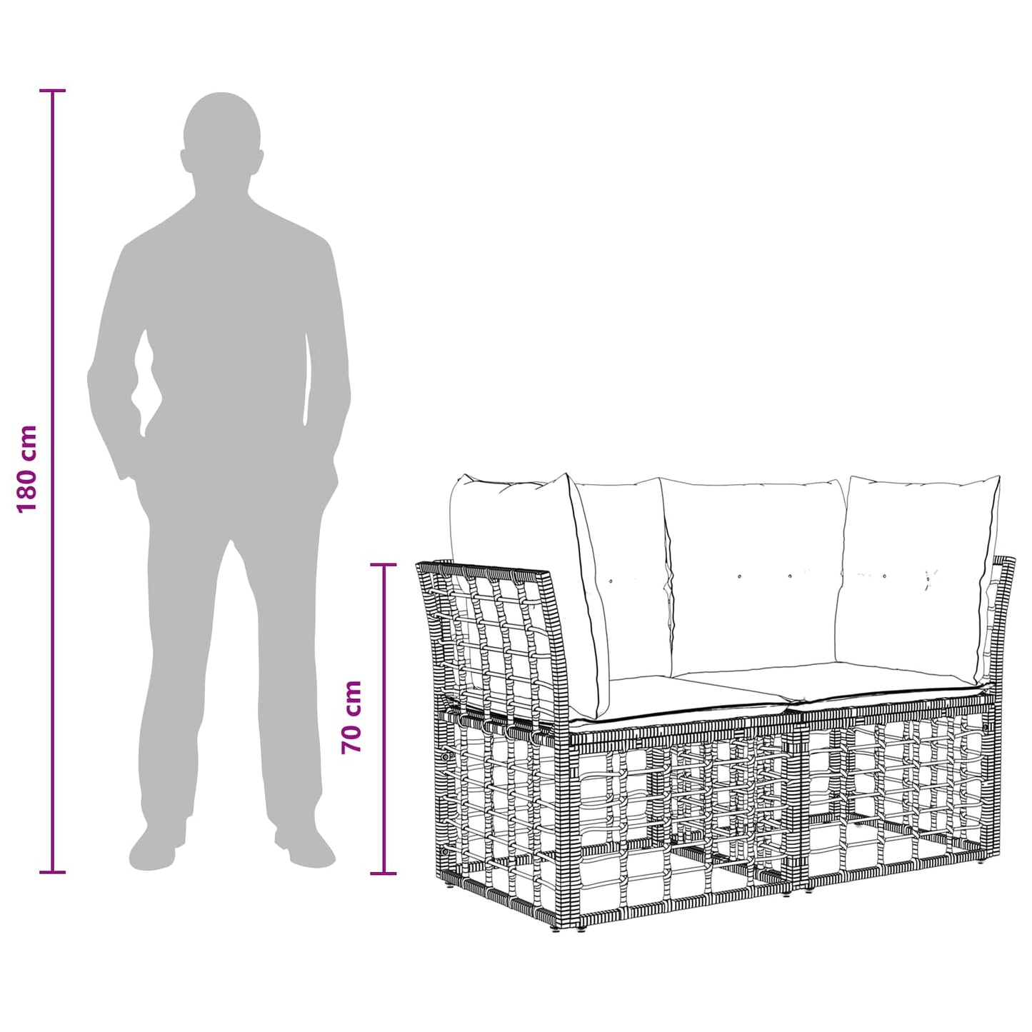 Buiten Loveseat 2 Pcs Poly Rattan