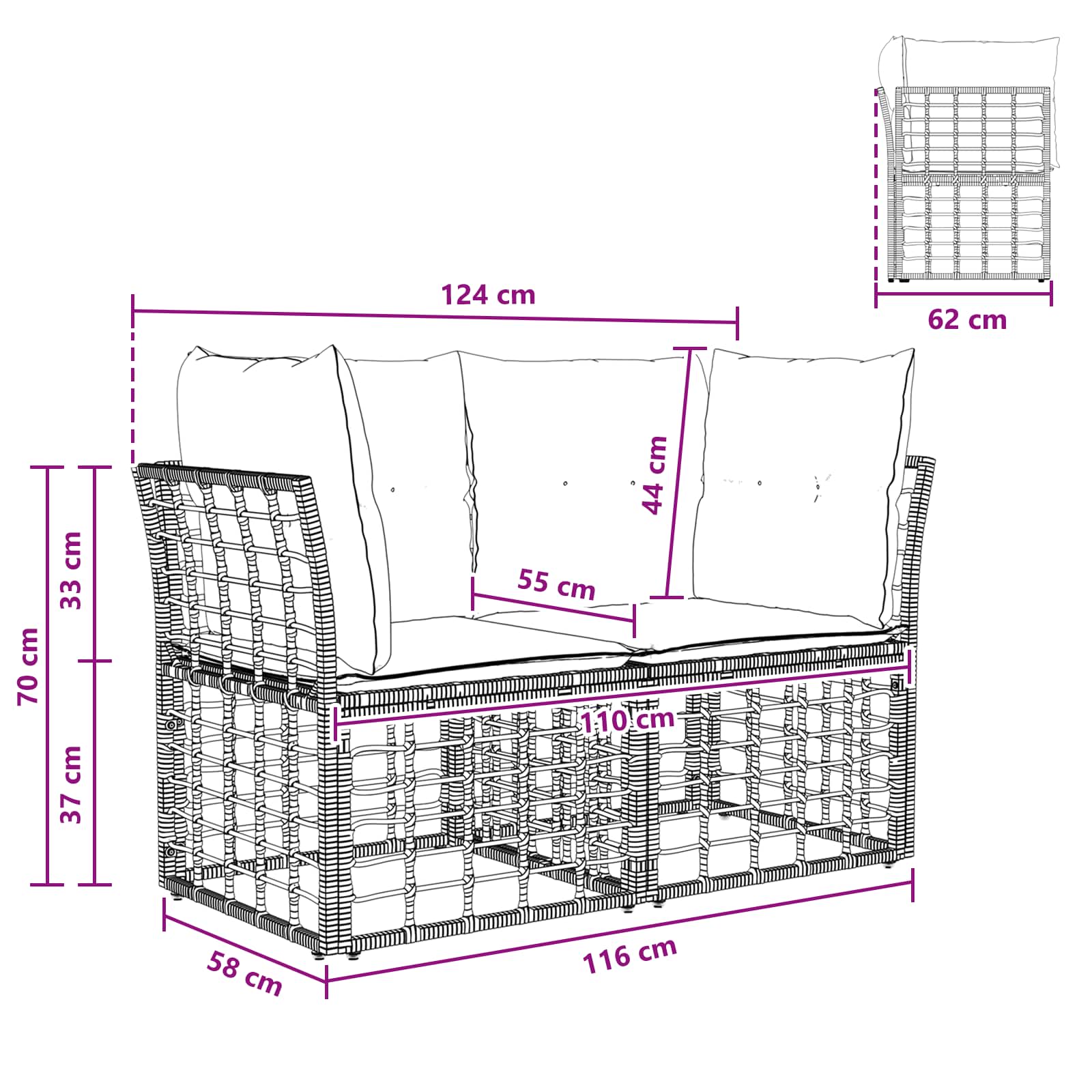 Buiten Loveseat 2 Pcs Poly Rattan