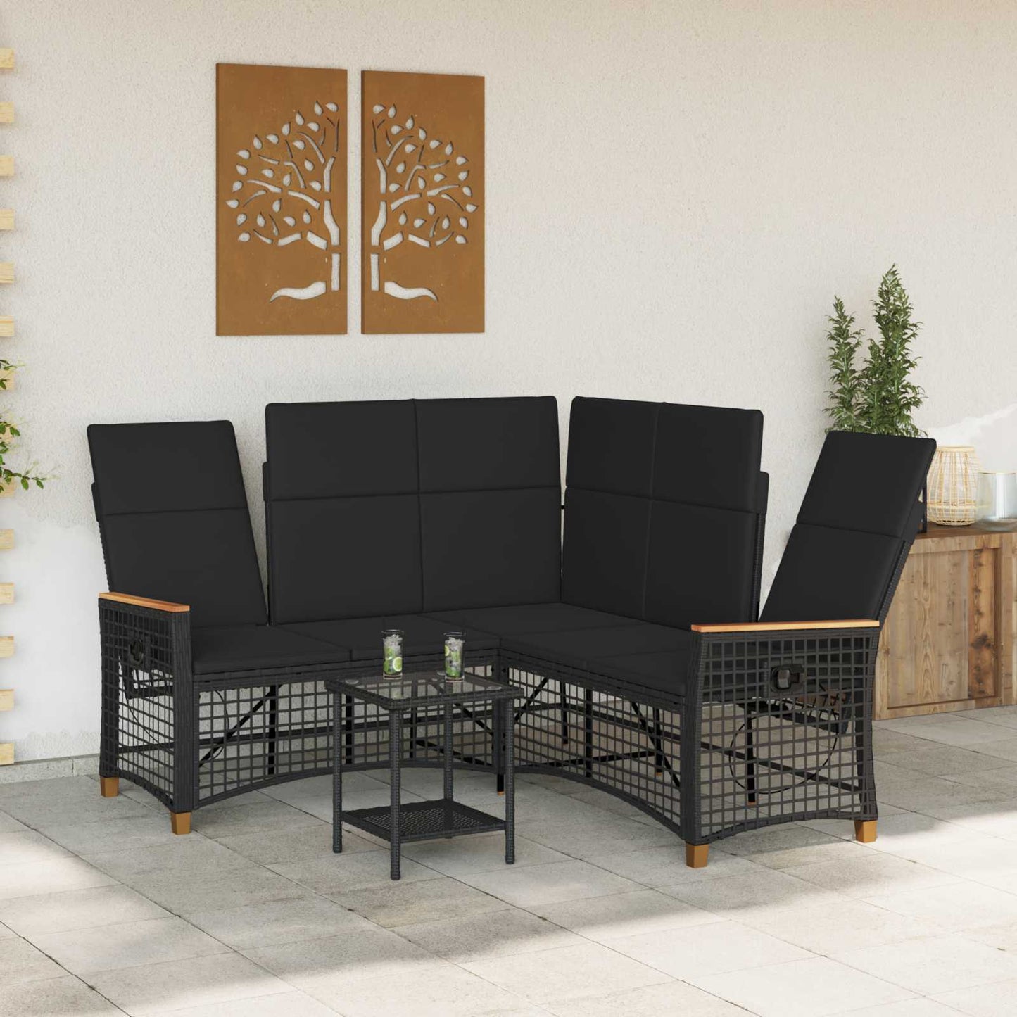 Tuin Ligbankset 164 X 164 X 112 Cm Poly Rattan En Staal