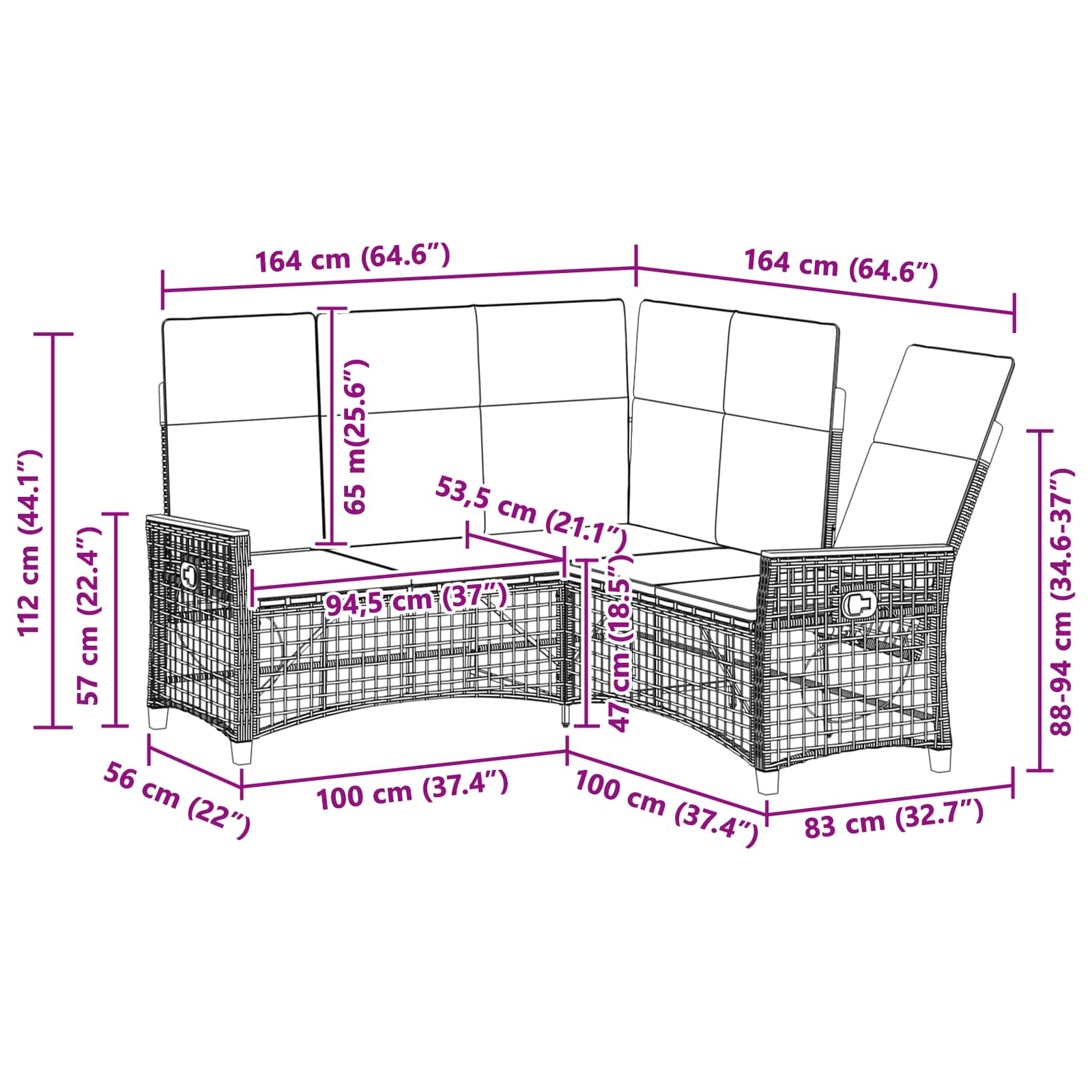 Tuin Ligbankset 164 X 164 X 112 Cm Poly Rattan En Staal