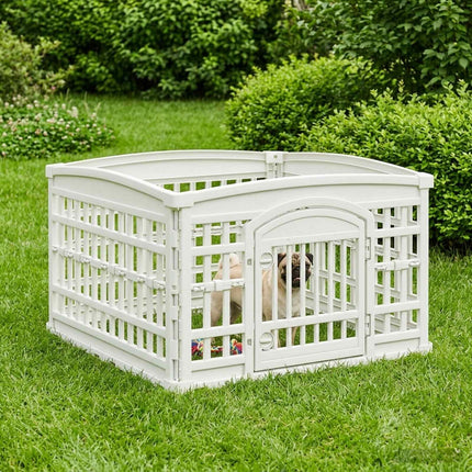 4 Paneel Hond Speelhekje Kunststof Wit