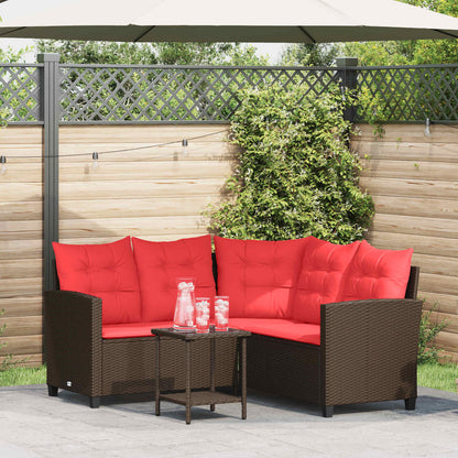 Tuinbank Met Tafel En Kussens L-Vormig Poly Rattan