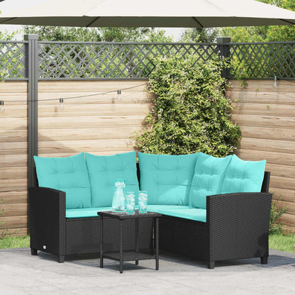 Tuinbank Met Tafel En Kussens L-Vormig Poly Rattan