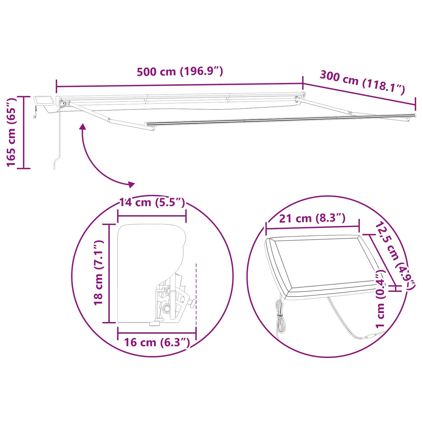 Handmatige Luifelhouder Met Led's Aluminium