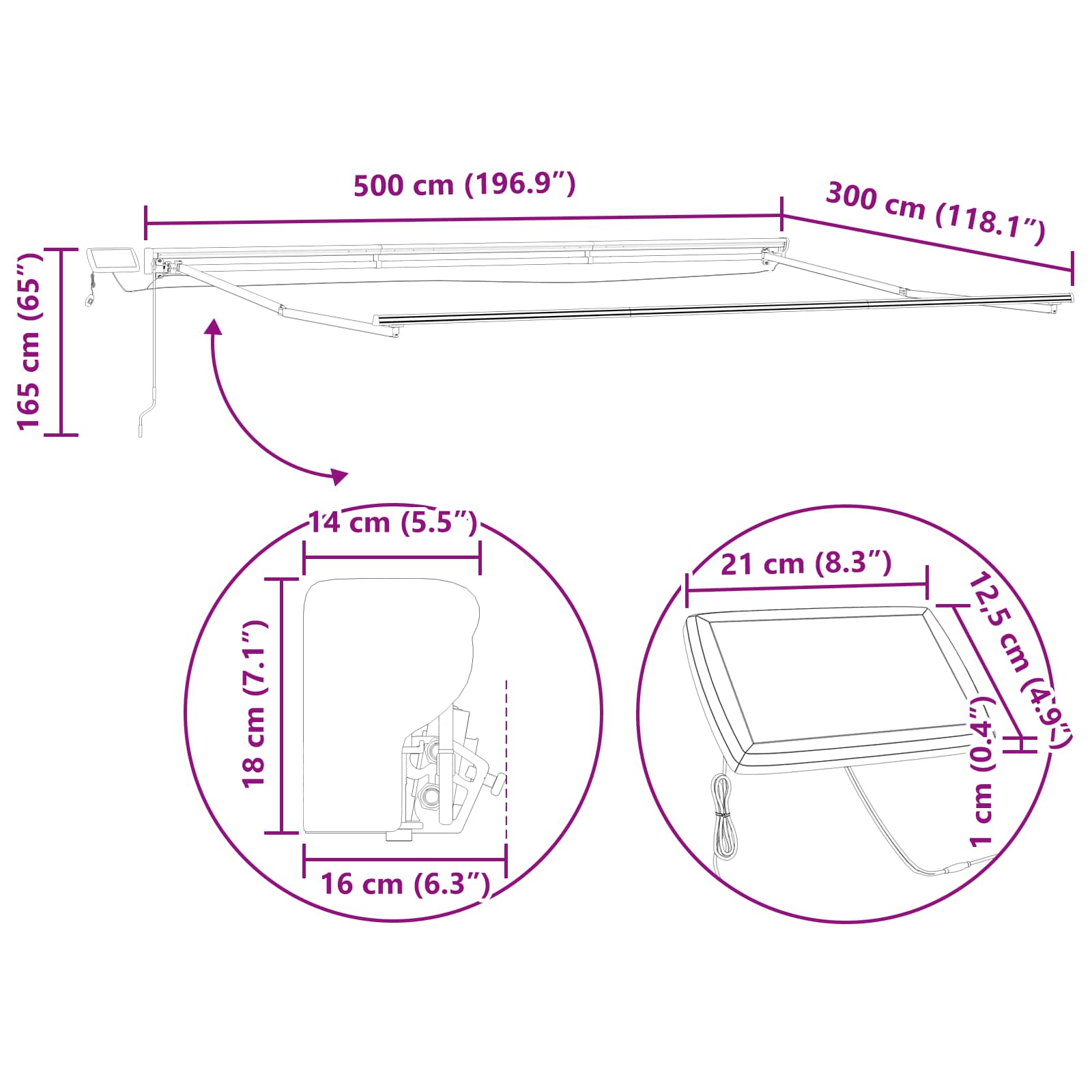 Handmatige Luifelhouder Met Led's Aluminium