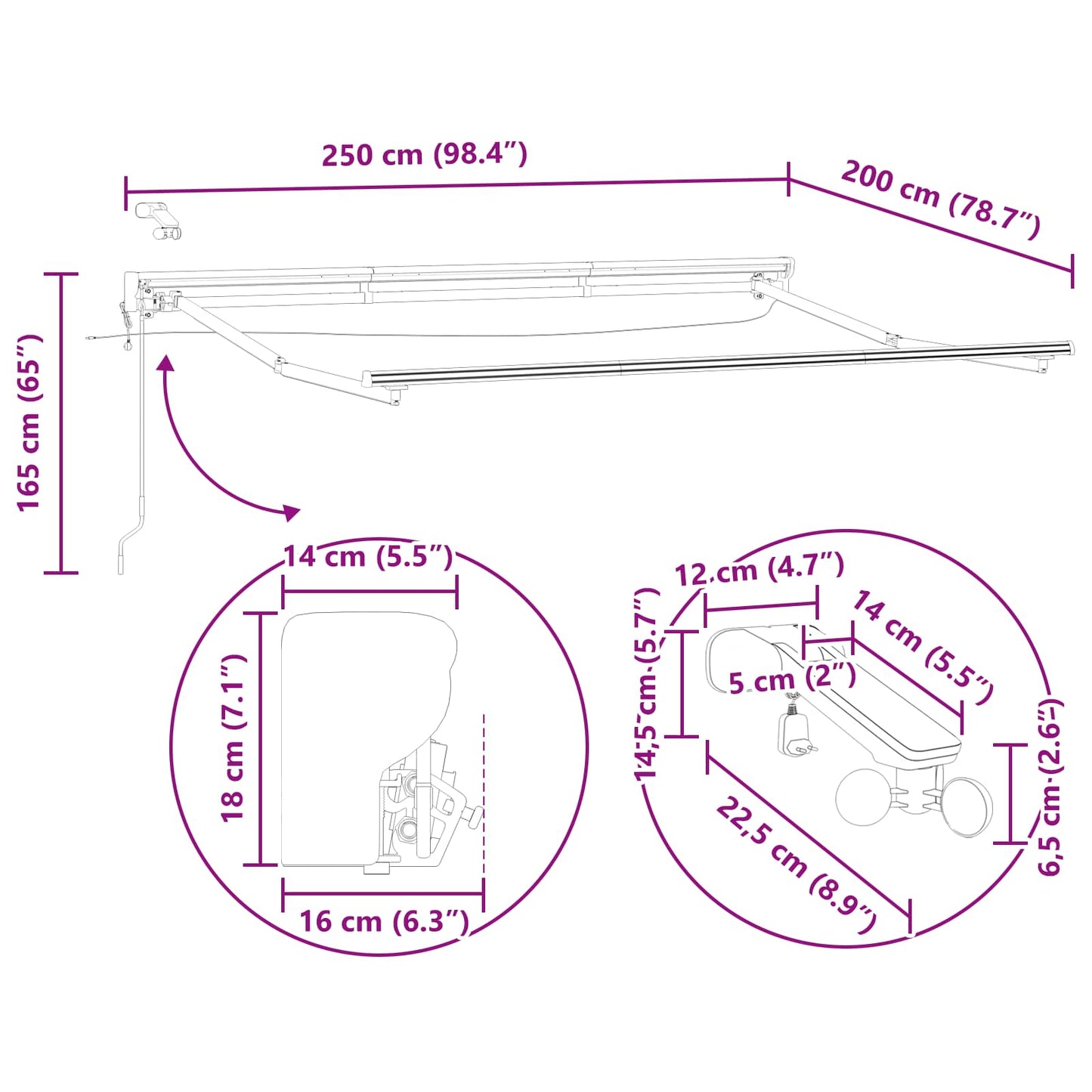 Elektrisch Zonnescherm Frame Met Led's Aluminium