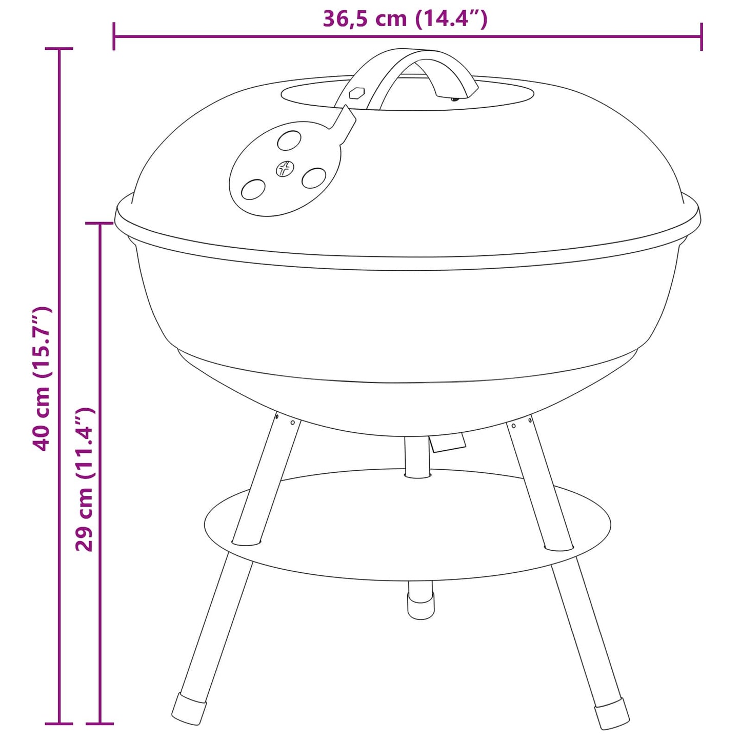 Houtskool Grill Zwart 36,5 X 36,5 X 40 Cm