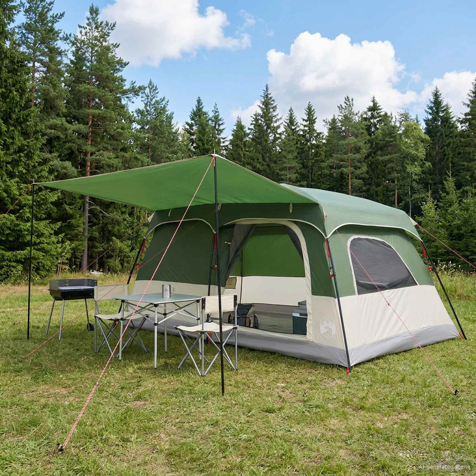 Gezinstent Met Dak Groen 420 X 305 X 200 Cm Polyester En Staal