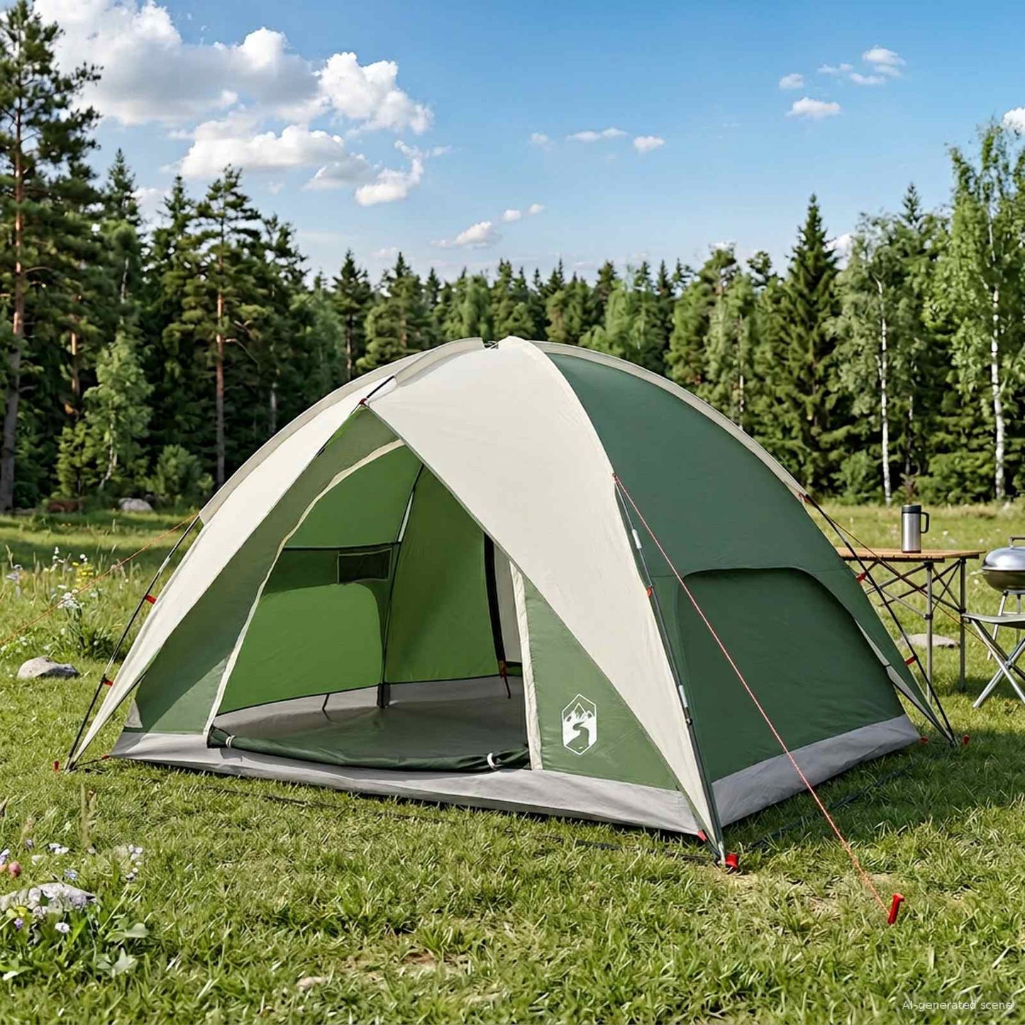 Camping Tent Met Regenhoes Waterdicht Koepel Groen 4-Persoons
