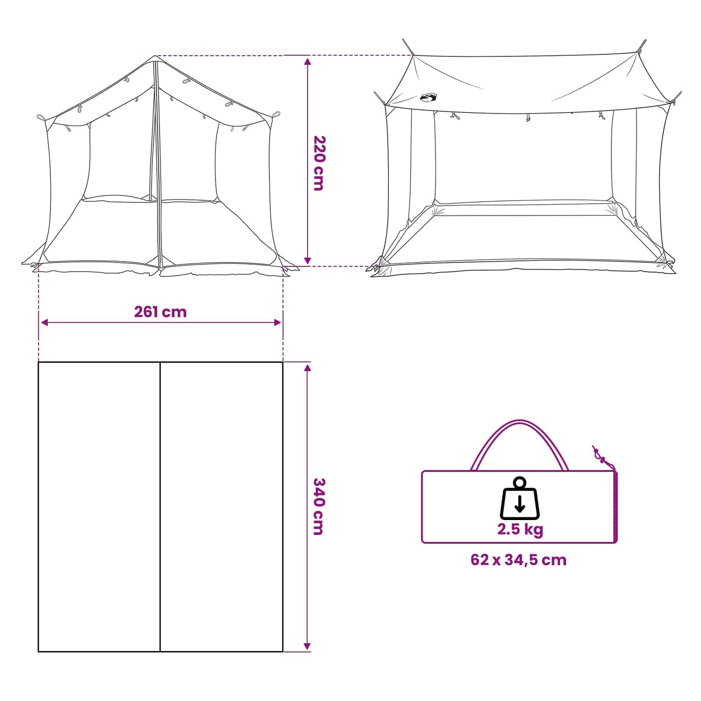 Campingzeil Met Gaaswanden Groen 340 X 260 X 220 Cm