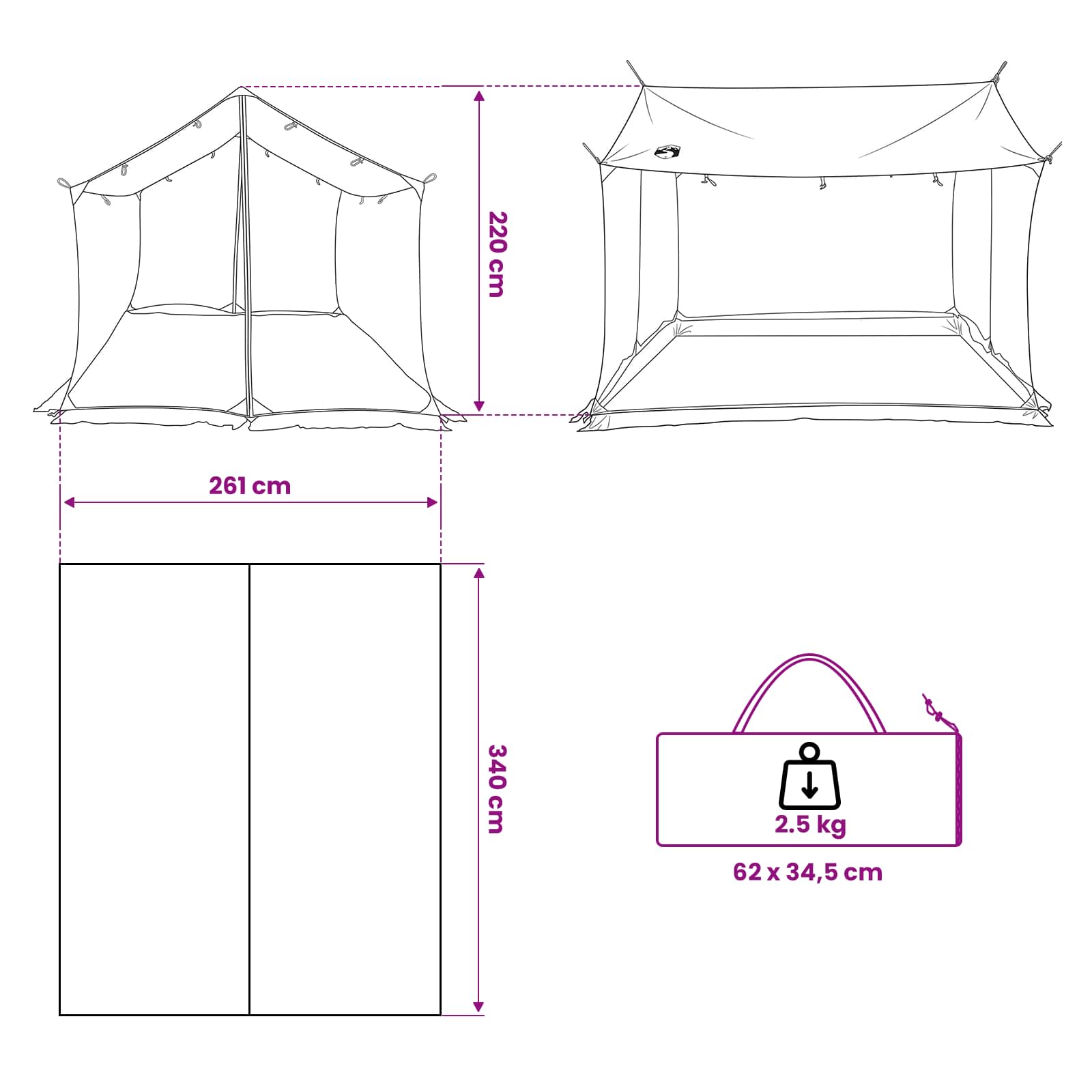 Campingzeil Met Gaaswanden Blauw 340 X 260 X 220 Cm
