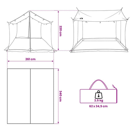 Campingzeil Met Gaaswanden Legergroen 340 X 260 X 220 Cm