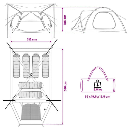 Huisje Tent Met Dak Blauw 6-Persoons Polyester En Staal