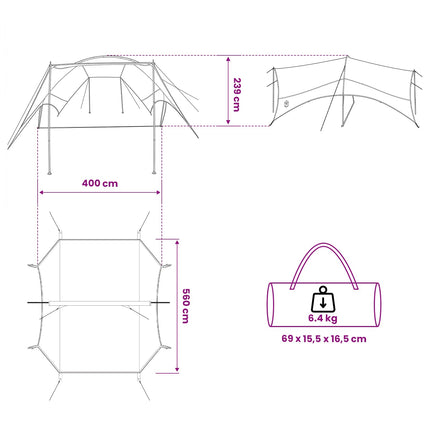 Camping Tarp Waterbestendig 550 X 400 X 230 Cm