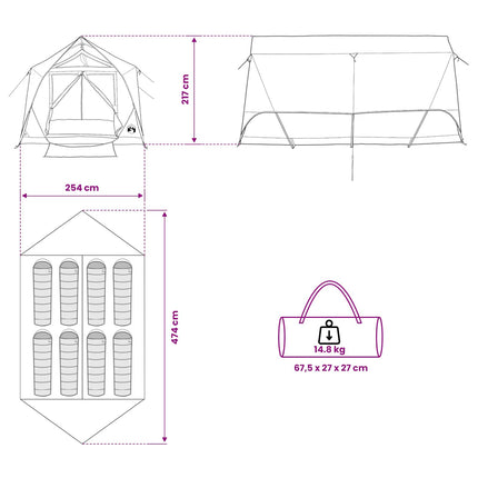 Tunneltent Met Dak 8-Persoons Polyester En Staal