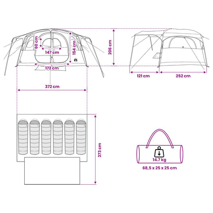 Tunneltent Met Dak 366 X 244 X 198 Cm Polyester En Staal
