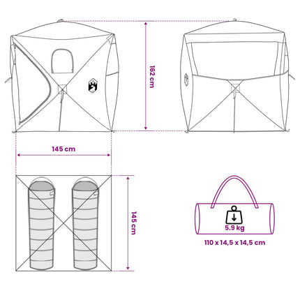 Jacht Tent Wit Blackout 143 X 143 X 165 Cm Polyester En Staal