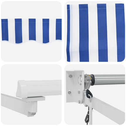 Uitschuifbare Luifel Polyester En Metaal Blauw En Wit