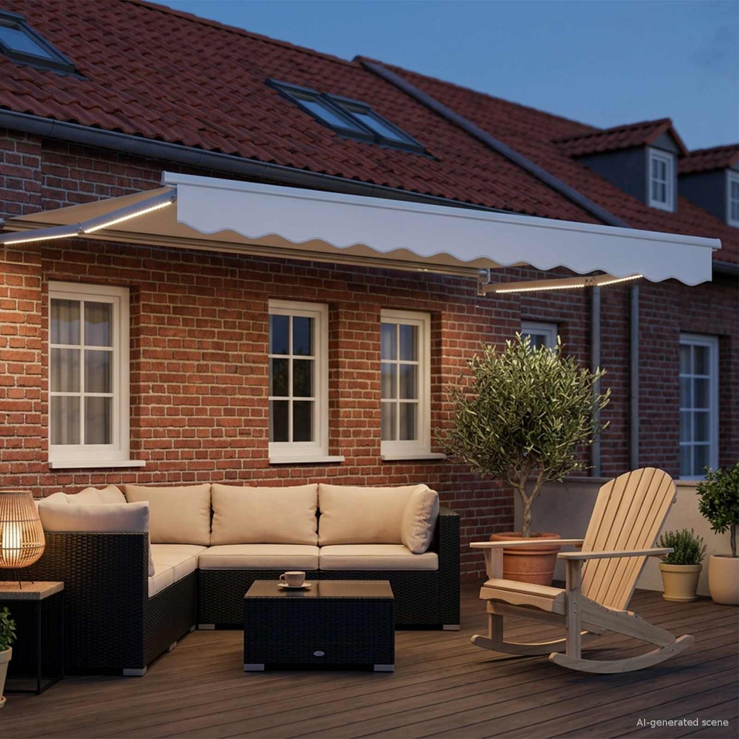 Handbediende Luifel Met Led's Wit 3 X 2 M Geel, Oranje En Wit