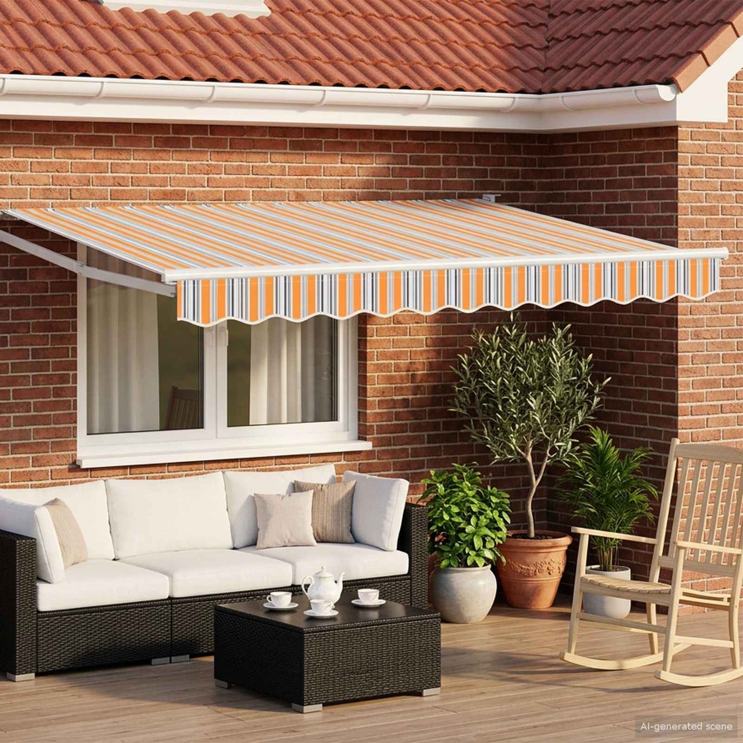 Elektrisch Uittrekbaar Zonnescherm Geel, Oranje En Wit