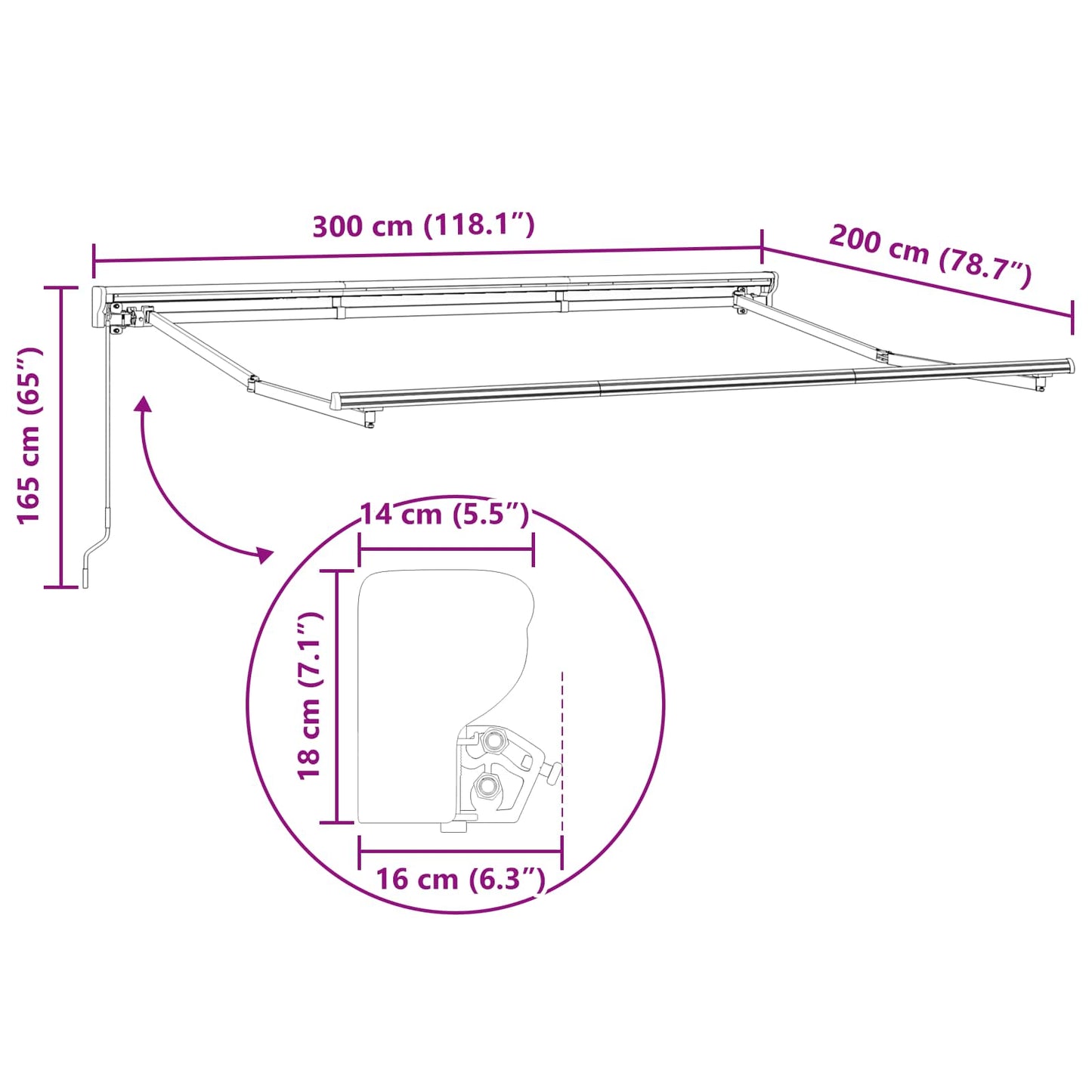 Handmatig Uitschuifbare Luifel Wit 3 X 2 M Beige (Anthraciet Frame)